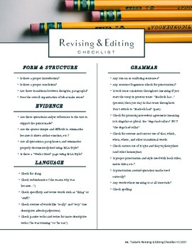 Preview of HANDOUT - Revising & Editing Checklist