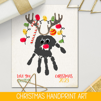 Handprint Reindeer Crafts, Christmas Toddler Art, Holiday Kindergarten 