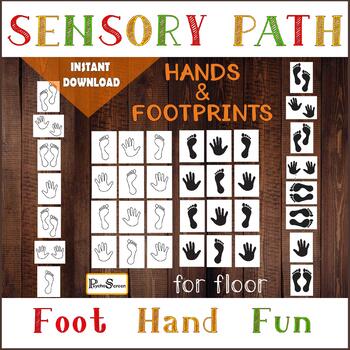 Preview of HANDS AND FOOTPRINTS Sensory Path for floor, Preschool Motor station, Hopscotch