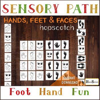 Preview of HANDS, FEET and FACES Sensory Path, Hopscotch for preschool, school, home