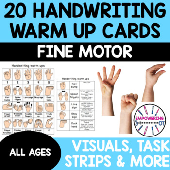 Preview of HANDWRITING WARM UP CARDS WITH VISUALS... 20 cards OT distance learning