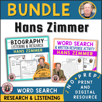 Preview of HANS ZIMMER BUNDLE of Music Listening Worksheets and Research Activities