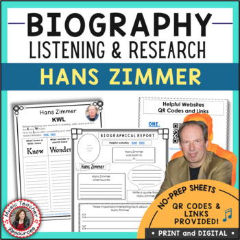 Preview of HANS ZIMMER Research and Listening Activities for Middle School General Music