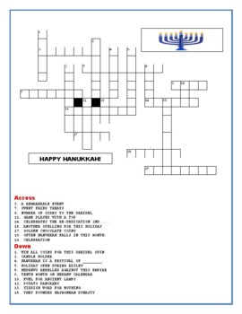 Preview of HANUKKAH: A CROSSWORD PUZZLE W/ ANSWER KEY GRS. 4-8