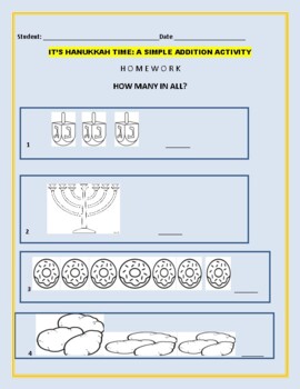 Preview of HANUKKAH: A SIMPLE ADDITION ACTIVITY WITH SYMBOLS: GRS. PRE K, K-2