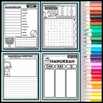 HANUKKAH ACTIVITY PACKET word search worksheets DREIDEL directed