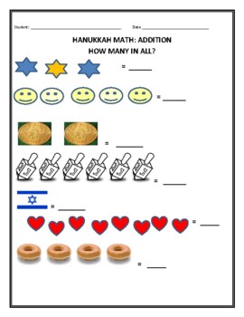 Preview of HANUKKAH SIMPLE ADDITON ACTIVITY: GRS. PRE-K TO 1