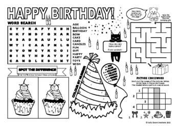 happy birthday puzzle placemat crossword puzzles uk english a4 printable