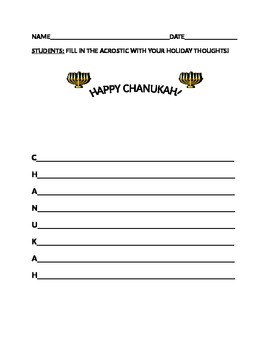 Preview of HAPPY CHANUKAH ACROSTIC ACTIVITY