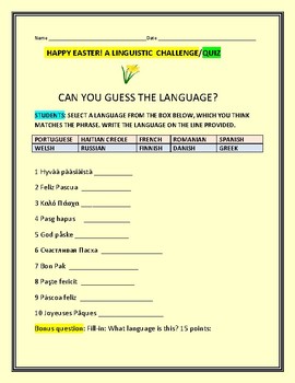 Preview of HAPPY EASTER: CAN YOU GUESS THE LANGUAGE?  A LINGUISTIC  QUIZ