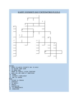 Preview of HAPPY FATHER'S DAY CROSSWORD PUZZLE WITH ANSWER KEY