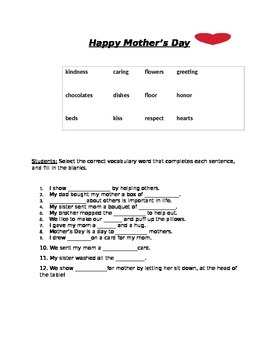 Preview of HAPPY MOTHER'S DAY-WORD BANK/ VOCABULARY ACTIVITY