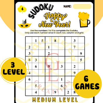 Preview of HAPPY NEW YEAR SUDOKU Math puzzle activities morning work middle 6th 7th 