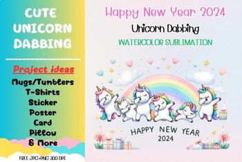Preview of HAPPY NEW YEAR 2024 Unicorn Dabbing