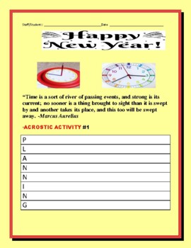 Preview of HAPPY NEW YEAR- 2 ACROSTIC ACTIVITIES:PLANNING/DEVELOPMENT: STAFF/GRS.6-12