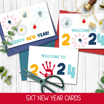 Preview of HAPPY NEW YEAR CARD, HANDPRINT CRAFT, FINGERPRINT ART, JANUARY ACTIVITY PRE-K