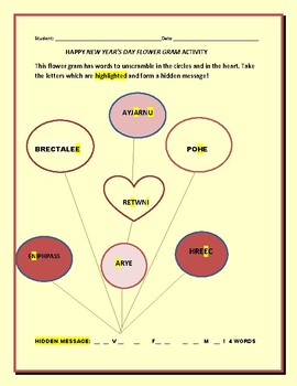 Preview of HAPPY NEW YEAR'S DAY FLOWER GRAM    W/ ANSWER KEY