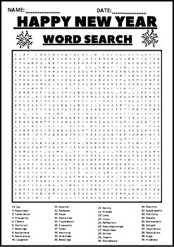 Preview of HAPPY NEW YEAR`S WORD SEARCH  Puzzle Middle School Fun Activity Vocabulary