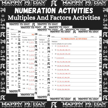Preview of HAPPY Pi Day Math Activities Multiples And Factors Activities No Prep Worksheets