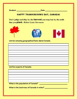 Preview of HAPPY THANKSGIVING DAY, CANADA!  GRS. 4-8