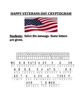 Preview of HAPPY VETERANS DAY CRYPTOGRAM !