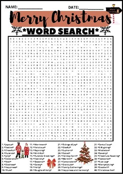 Preview of HARD MERRY CHRISTMAS WORD SEARCH Puzzle Middle School Fun Activity Vocabulary