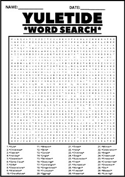 Preview of HARD YULETIDE Word Search Puzzle Middle School Fun Activity Vocabulary Worksheet