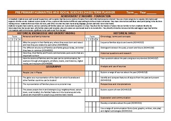 Preview of HASS History/Geography Term Planner - Pre Primary Foundation Year