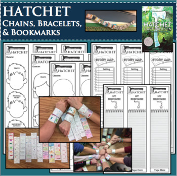 Preview of HATCHET Book Novel Study Activities Chains Bracelets Bookmarks