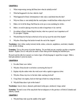 Hatchet Comprehension Questions 133 Chapter Questions Vocabulary Activities