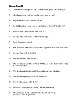 Preview of HATCHET COMPREHENSION QUESTIONS, 89 CHAPTER QUESTIONS 6 PGS, HATCHET NOVEL STUDY