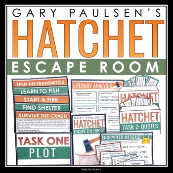 Preview of Hatchet Escape Room Novel Activity - Breakout Review for Gary Paulsen's Novel