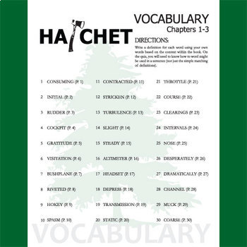 HATCHET Vocabulary List and Quiz (30 words, chs 1-3) by Created for