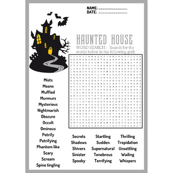 HAUNTED HALLOWEEN HOUSE word search puzzle worksheet activity TPT