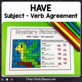 Preview of HAVE Subject Verb Agreement Activities : 6 mystery pictures - Color by Code 