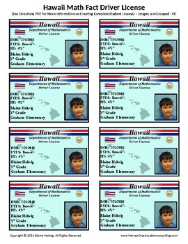 Preview of HAWAII Math Driver's License - Math Fact Incentive Program -TEMPLATES - FREE