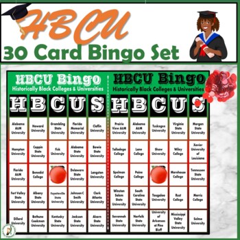 Preview of HBCU Bingo Game w/ 50 Historically Black College & University & 30 Bingo Cards