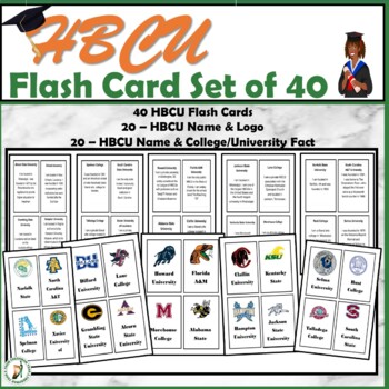 Preview of HBCU Flashcard Set - Featuring 20 HBCU with Logo and Information