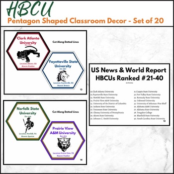 Preview of HBCU Hexagon Shaped Classroom Decor Featuring 20 HBCUs - Set of 20