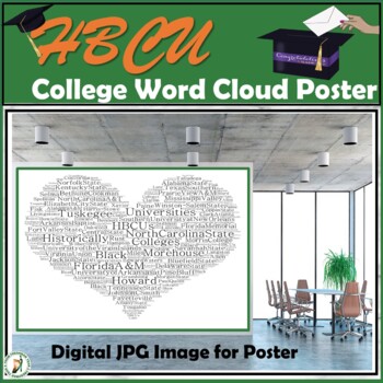 Preview of HBCU WordCloud Poster - Heart Shaped w/ over 30 Colleges in Black & White