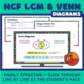 Preview of HCF (GCD) and LCM using Venn Diagrams and Factor trees