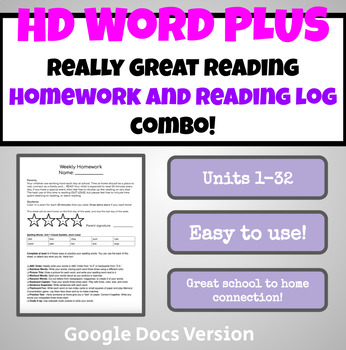 Preview of HD Word PLUS Spelling Homework and Reading Log
