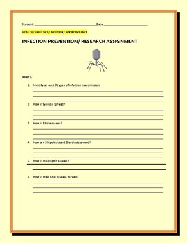 Preview of HEALTH/ BIOLOGY/ MICROBIOLOGY: INFECTION & PREVENTION ASSIGNMENT