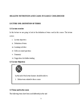 Preview of HEALTH NUTRITION AND CARE IN EARLY CHILDHOOD