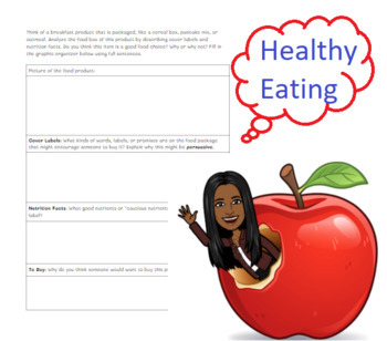 Preview of HEALTHY EATING/MEDIA LITERACY TASK + RUBRIC (Virtual)
