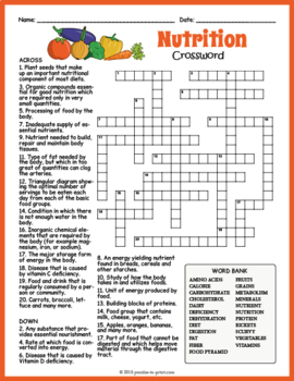 HEALTHY EATING NUTRITION Crossword Puzzle Worksheet by Puzzles to Print