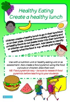 Preview of HEALTHY EATING LUNCHBOX - CUT AND PASTE, COLOR, DRAW, FOOD PYRAMID