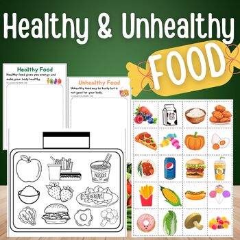 HEALTHY & UNHEALTHY Food activity printable for grade1-2, kindergarten