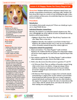 Preview of HEART Humane Education: A Happy Home For Every Dog & Cat (Grades 3-5 Lesson 4)