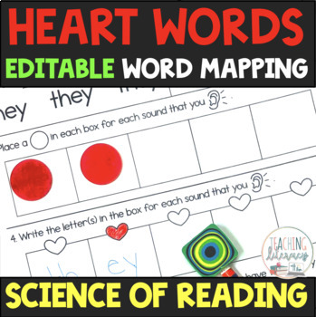 Preview of HEART WORDS | Sight Word Mapping and Word Wall Cards Science of Reading EDITABLE